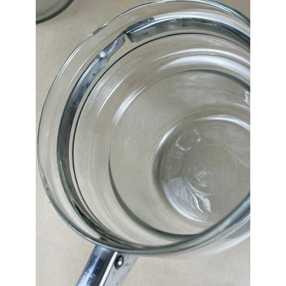 VTG FLAMEWARE PYREX GLASS DOUBLE BOILER 1.5 Qt #6283 Complete 3 Piece‎ Set